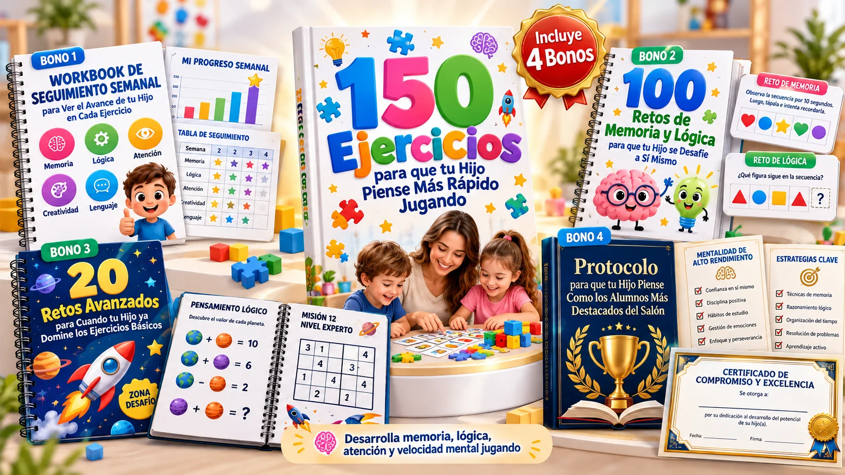 Pack educativo: 150 ejercicios para potenciar la mente de tu hijo con los 4 bonos incluidos